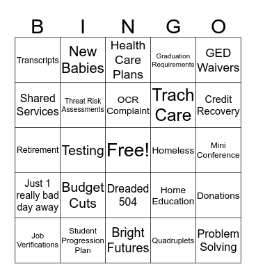 Student Services Holiday Luncheon Bingo Card