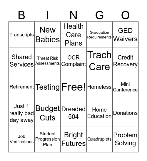 Student Services Holiday Luncheon Bingo Card