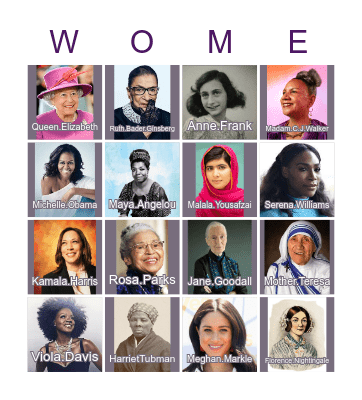 Women's History Month Sharpe Mixer Bingo Card