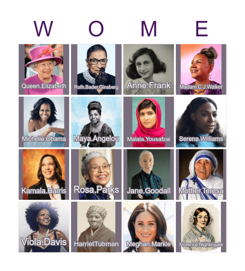 Women's History Month Sharpe Mixer Bingo Card