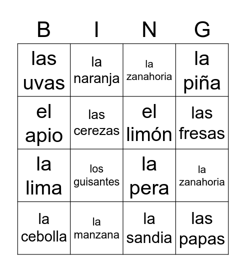 La comida! Bingo Card