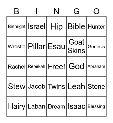 Jacob Bible Bingo Card