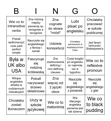 Znajdź osobę, która Bingo Card