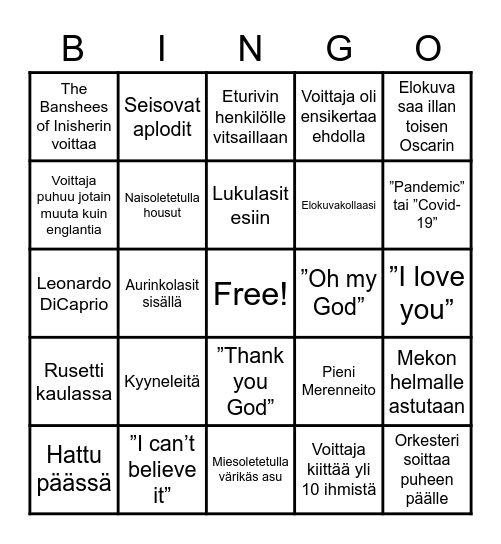 Finnkino Oscar Bingo Card