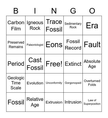 Geologic Time Bingo Card