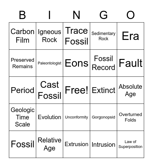 Geologic Time Bingo Card