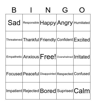 Feelings Bingo Card