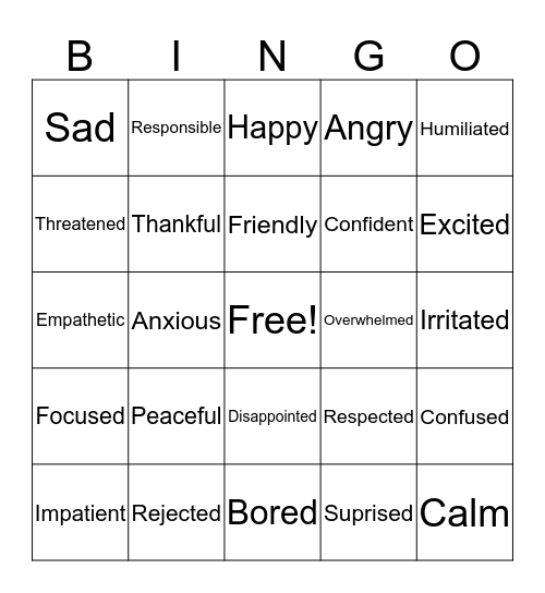 Feelings Bingo Card