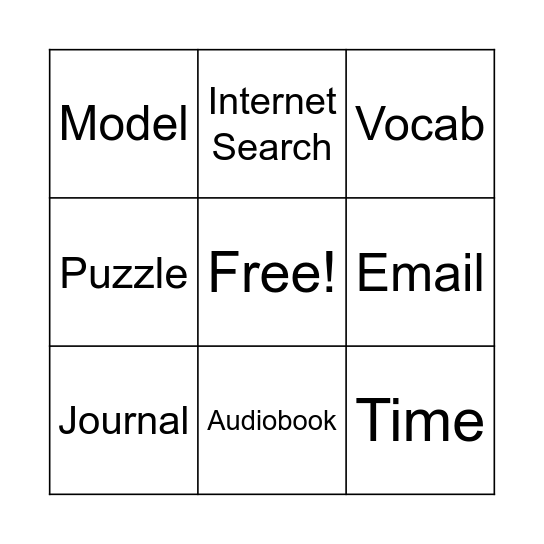 Ginny's Activities Bingo Card