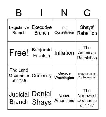 An Unstable Government Bingo Card