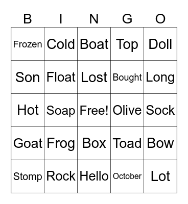 Short and Long O Bingo Card
