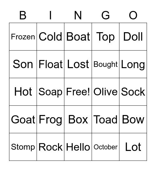 Short and Long O Bingo Card