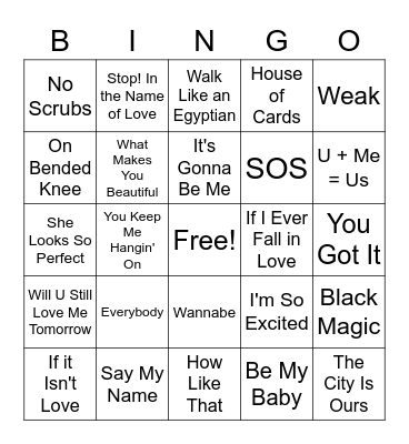 Boybands vs Girlbands Bingo Card