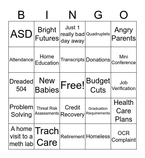 Student Services Holiday Luncheon Bingo Card