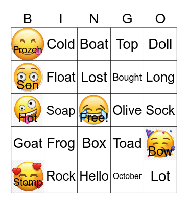 Short and Long O Bingo Card