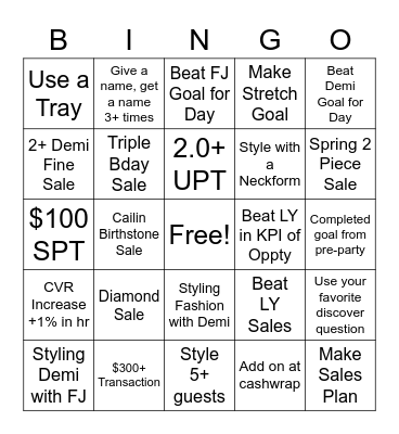 Diamonds and Demi Bingo Card