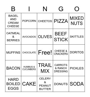 Which Snacks Are Healthy? Bingo Card