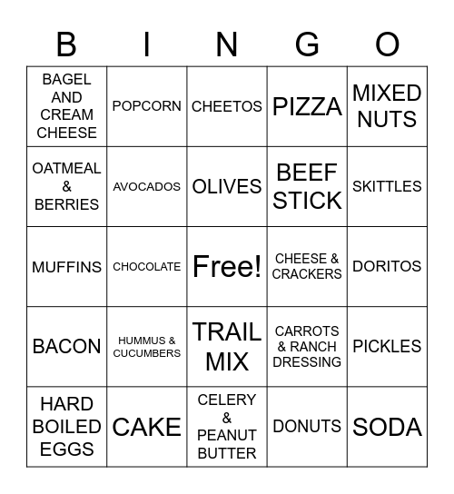 Which Snacks Are Healthy? Bingo Card