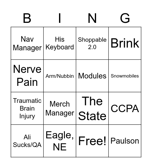 Refried Beans Bingo Card