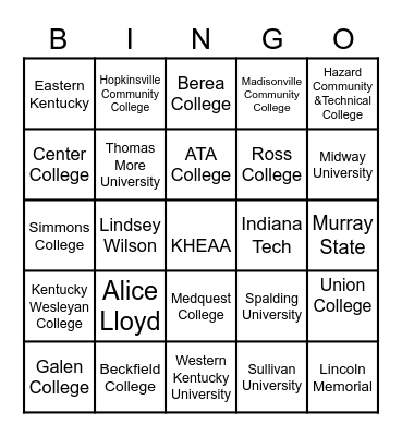 KENTUCKY COLLEGE Bingo Card