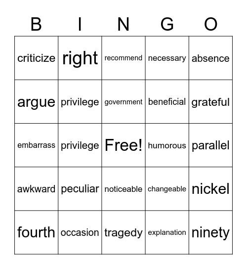 Untitled Bingo Card