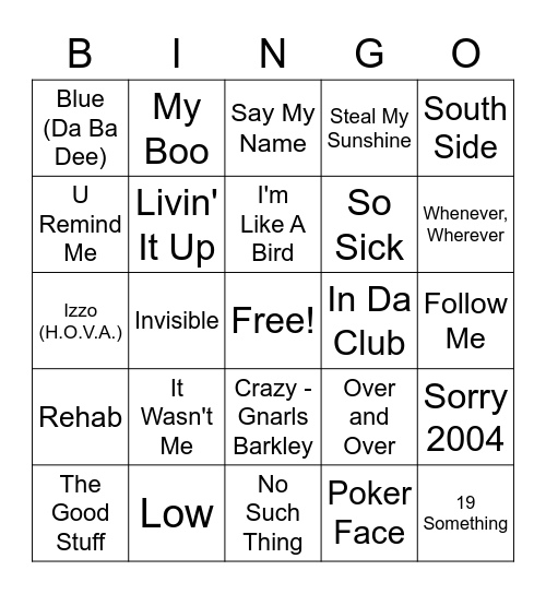 2000s Bingo Card