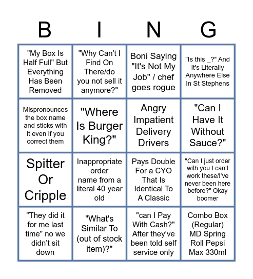 Wok and Bingo Card