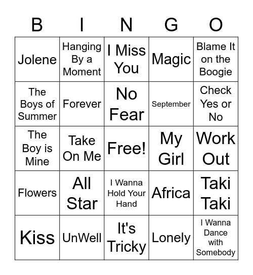 Music Bingo Card