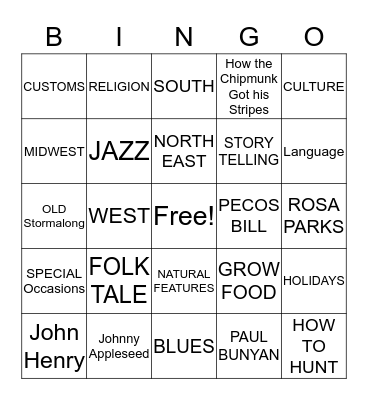 Social Studies 2nd grade Bingo Card