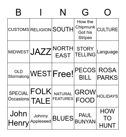 Social Studies 2nd grade Bingo Card