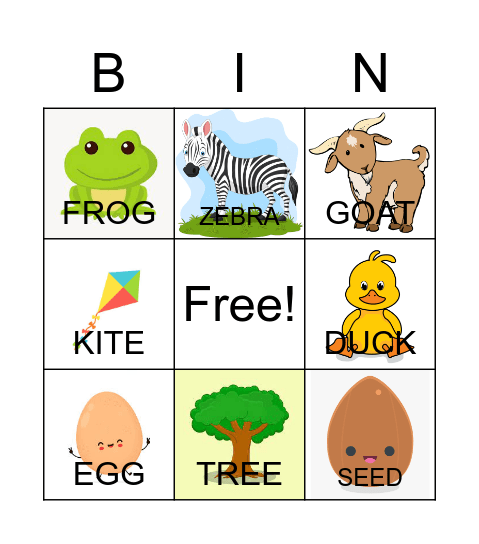 SPRING - Beginning Sound BINGO Card