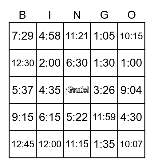 El Tiempo Bingo Card