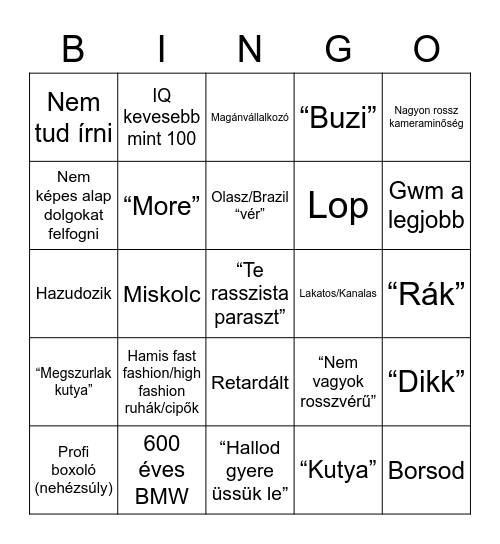 Cigány bingo Card