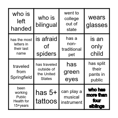 Find someone who Bingo Card