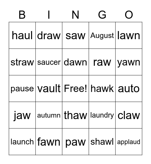 Bingo Vowel Teams AU/AW Bingo Card