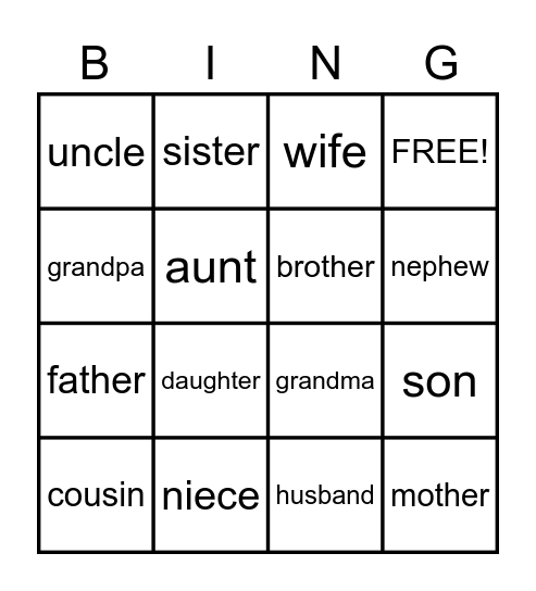 Family bingo Card