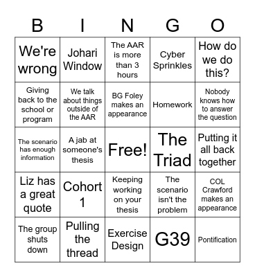 IA Bingo Card