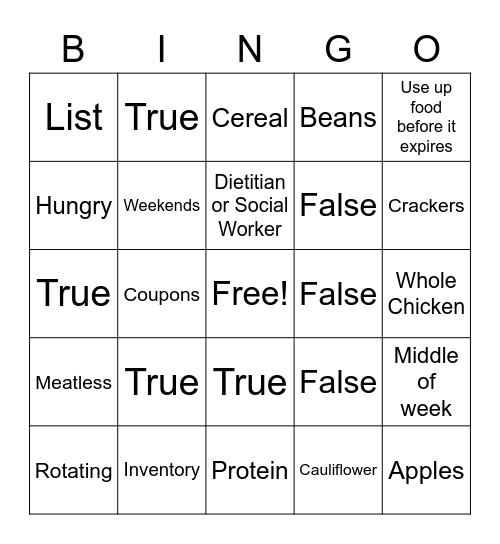 Supermarket Savings Bingo Card