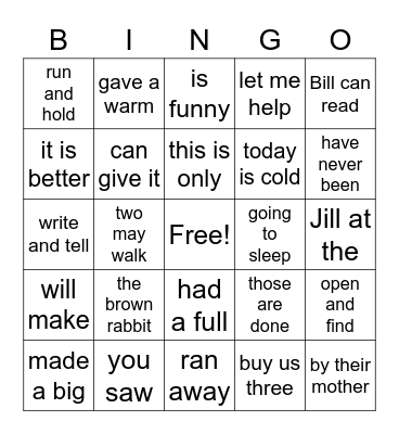 Fun Phrase Bingo Card