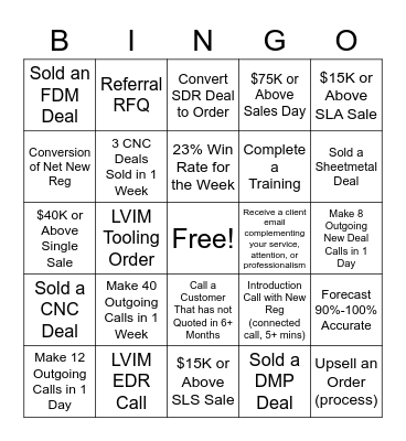 Sales Team Bingo Card