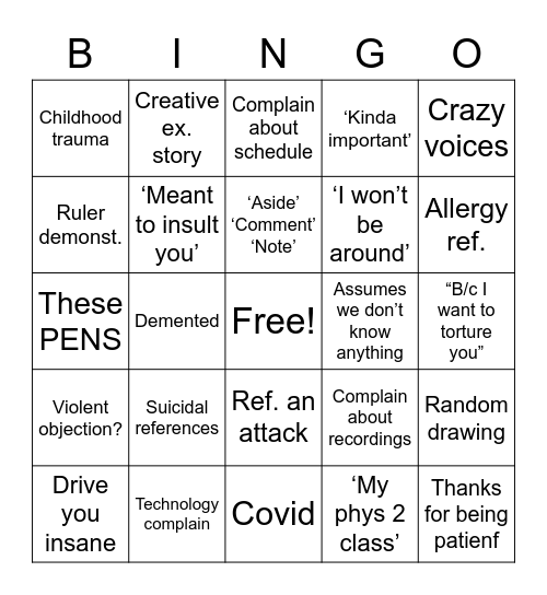 Untitled Bingo Card