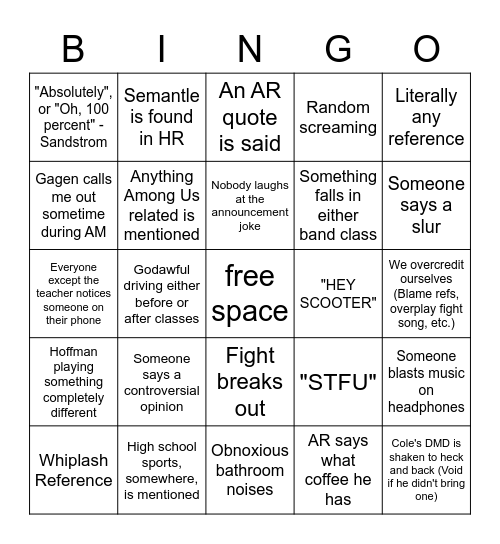AiS: Daily Schedule Bingo Card