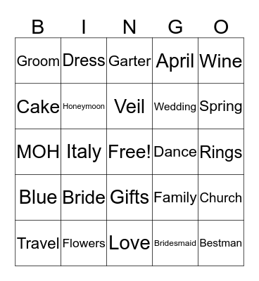 Bridal Shower Bingo Card