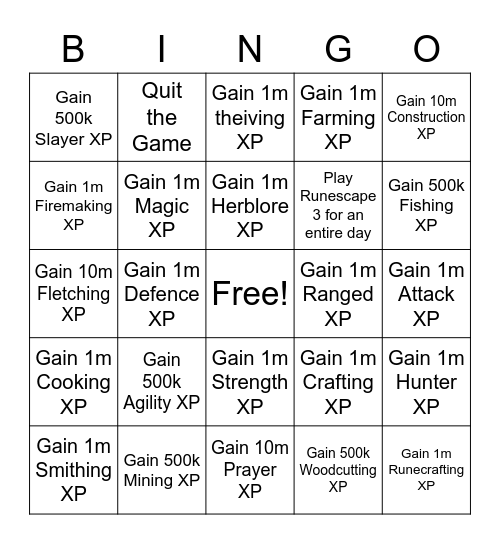 Maxing Bingo Card