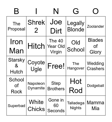 2000-2009 Songs from Movies Bingo Card