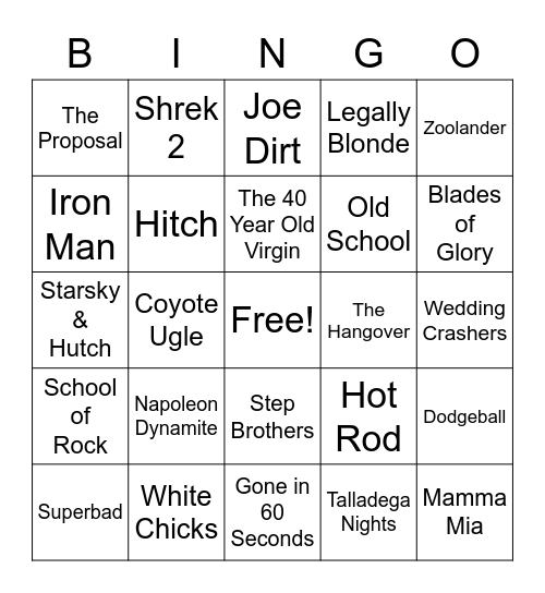 2000-2009 Songs from Movies Bingo Card