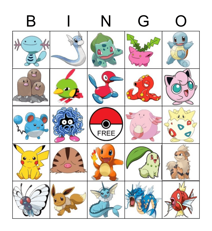 Pokemon Bingo Card