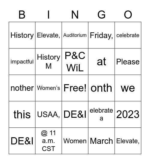 Elevate Event Bingo Card