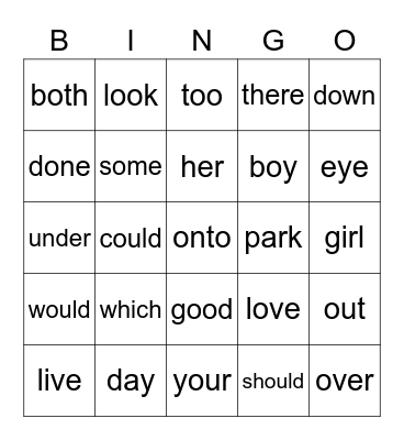 OG Red Words 1st Grade Part 1 Bingo Card
