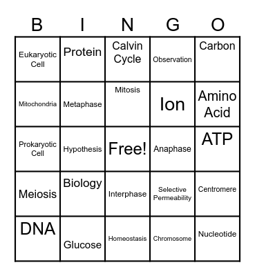 Biology Vocabulary Bingo Card